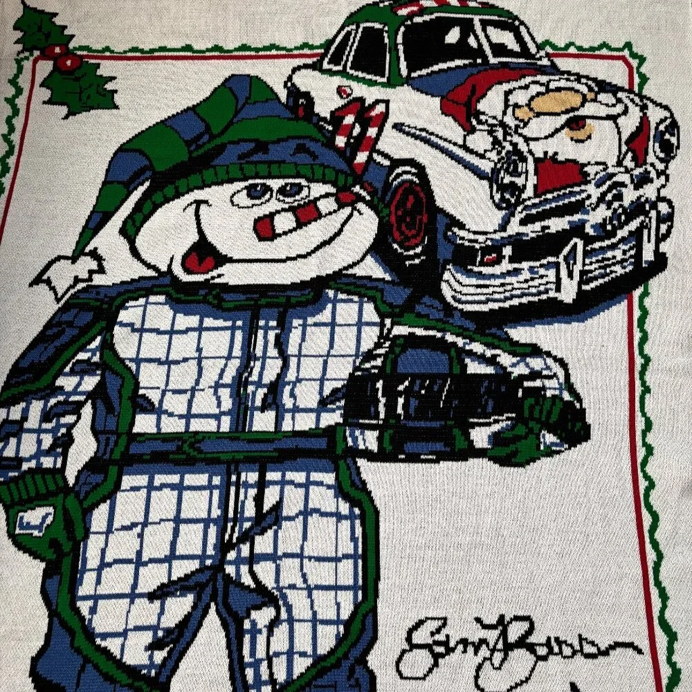 Sam Bass Racing Holiday Throw #11 Snowman Antique Car Santa 61